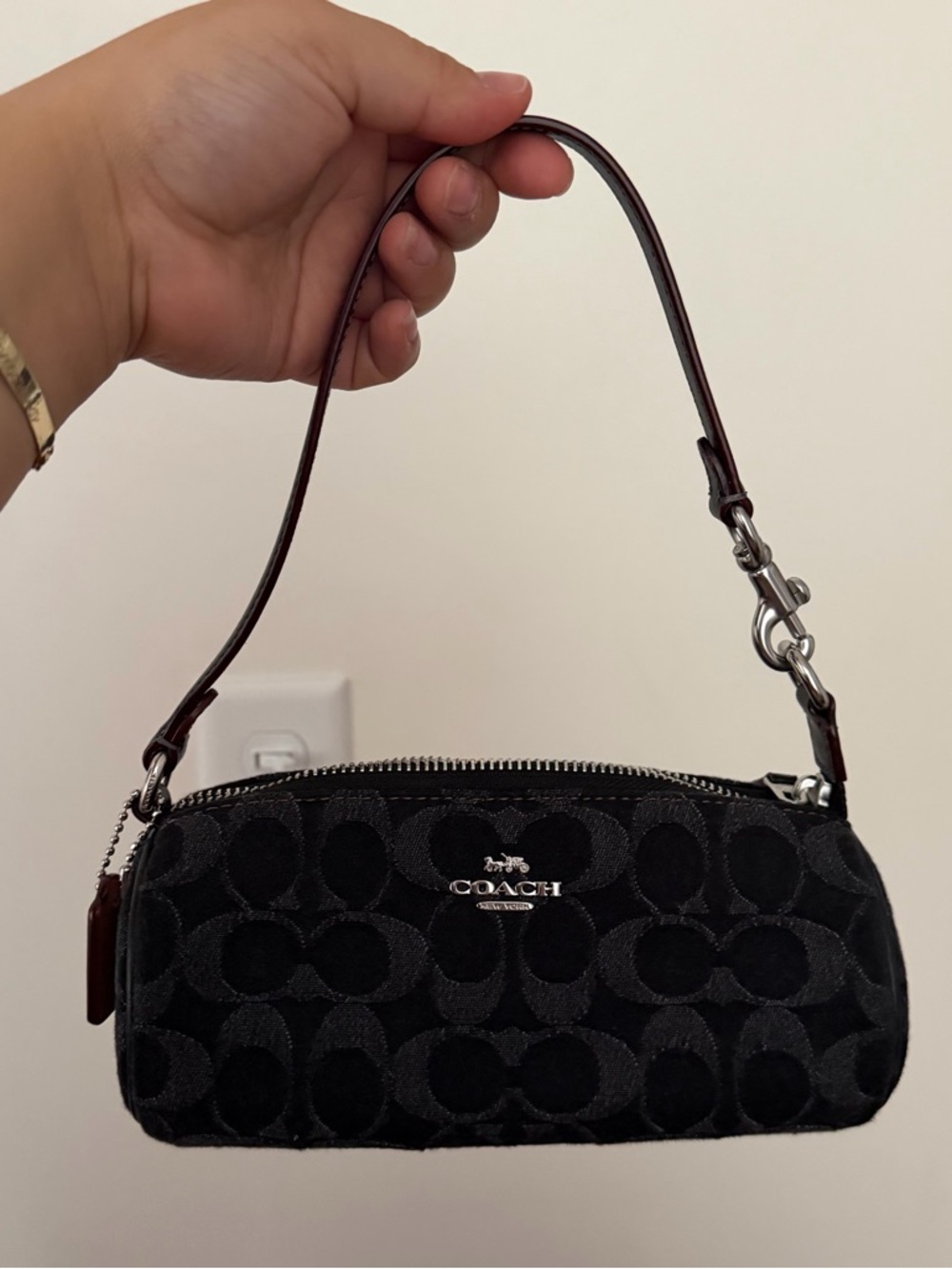 Coach Black Signature Denim Nolita Barrel Bag